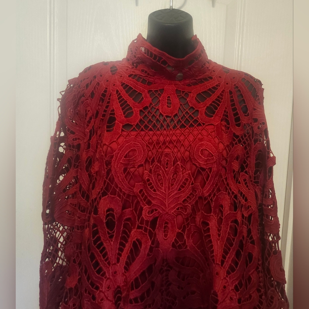 Boston Proper Red Lace High-Low Blouse Size XL EUC - Picture 3 of 6